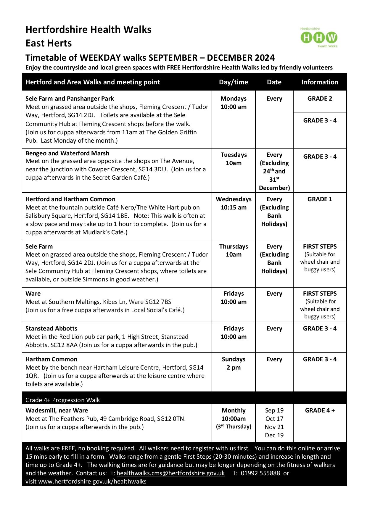 East Herts Health Walks Timeta