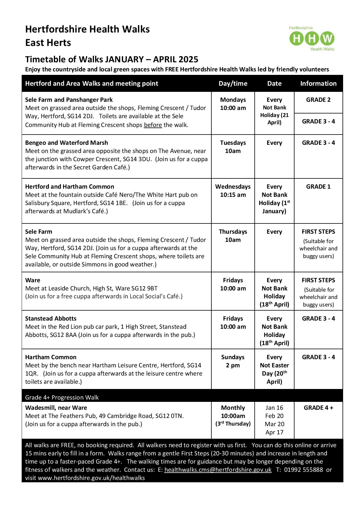 East Herts Health Walks Timeta