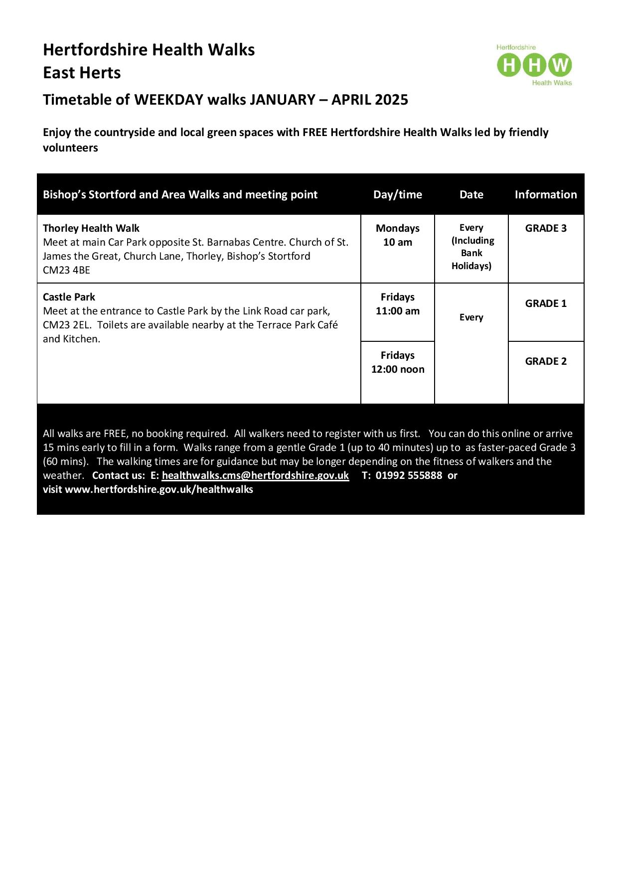 East Herts Health Walks Timeta